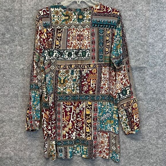 J. JILL Boho Tunic Small Multicolor Patchwork Boho Eclectic Button Front Top EUC - Picture 11 of 16
